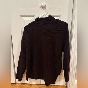 Express Women's asymmetrical Ribbed Mock Neck Sweater - maroon